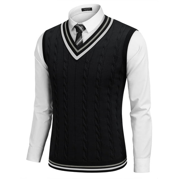 COOFANDY Men's Sweater Vest Slim Fit Casual Sleeveless V Neck Pullover Cable Knit Sweater Vest
