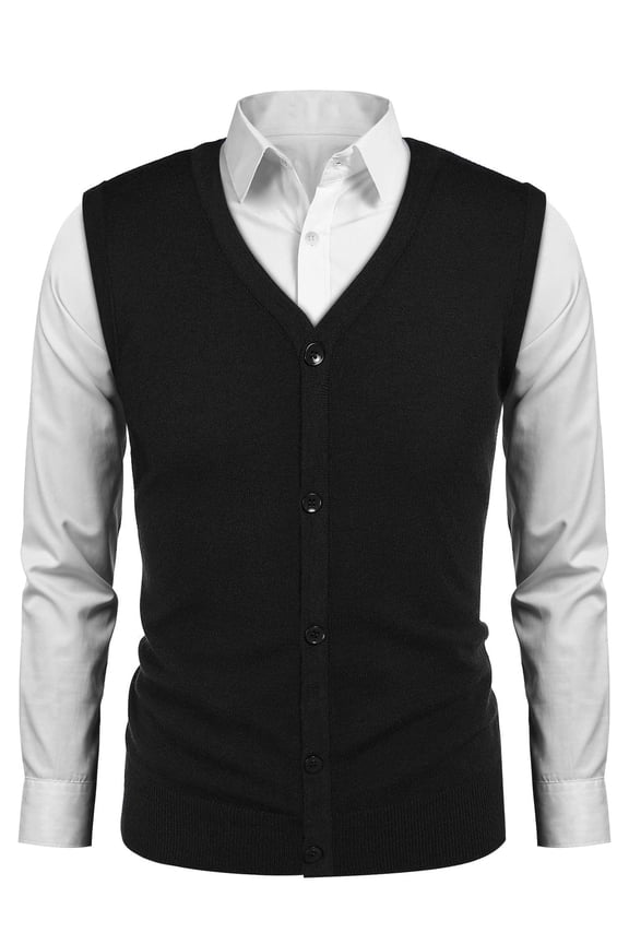 Men's Sweater Vest V Neck Casual Sleeveless Knitted Button Cardigan Vest