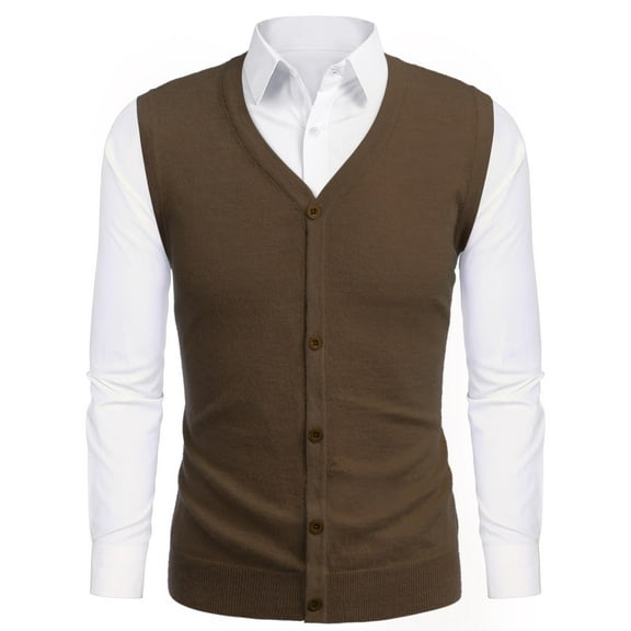 COOFANDY Men's Sweater Vest V Neck Casual Sleeveless Knitted Button Cardigan Vest