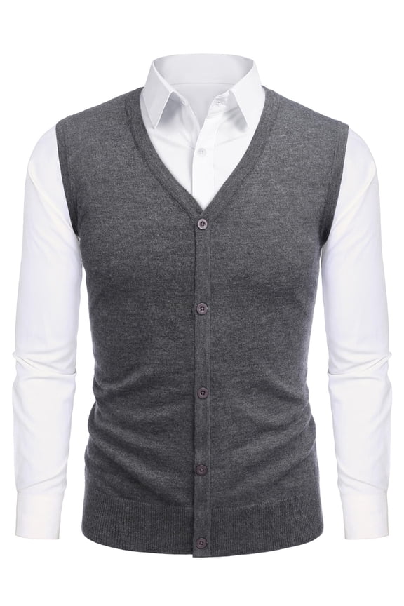 Men's Sweater Vest V Neck Casual Sleeveless Knitted Button Cardigan Vest
