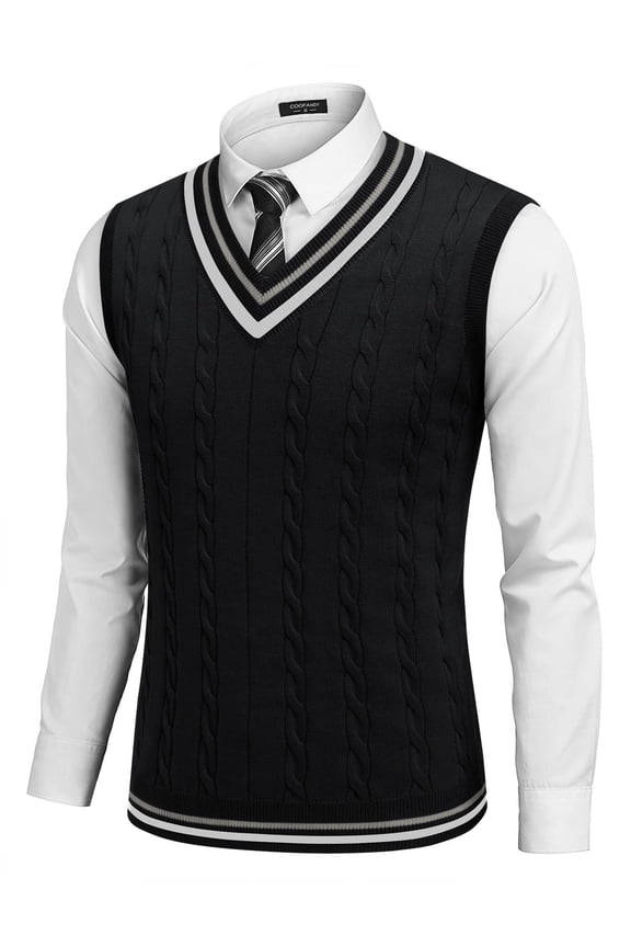 Men's Sweater Vest Slim Fit Casual Sleeveless V Neck Pullover Cable Knit Sweater Vest