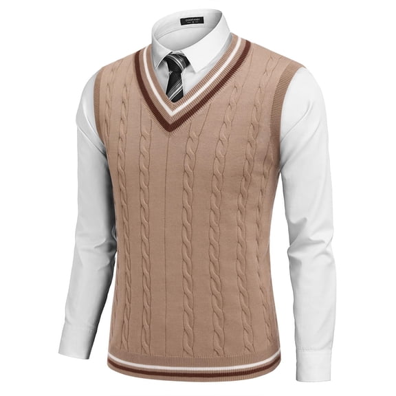 COOFANDY Men's V Neck Sleeveless Sweater Vest Slim Fit Casual Knitted Sweater Vest Twisted Pullover