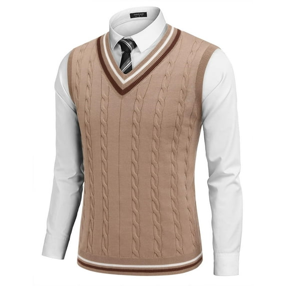 COOFANDY Men's V Neck Sleeveless Sweater Vest Slim Fit Casual Knitted Sweater Vest Twisted Pullover