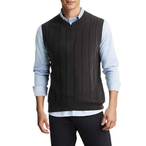 Coshow Men's Sweater Vest V Neck Relaxed Fit Casual Sleeveless Knitted Pullover Sweater