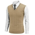 thumbnail image 1 of COOFANDY Men's Sweater Vest V Neck Slim Fit Cable Knitted Sleeveless Pullover Sweater Tan, 1 of 6