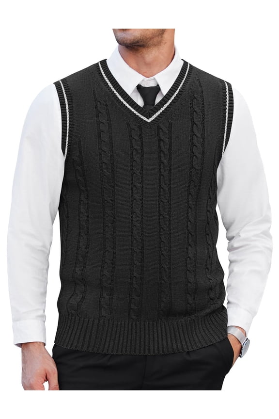 Men's Sweater Vest V Neck Slim Fit Casual Sleeveless Twisted Knitted Pullover Sweater