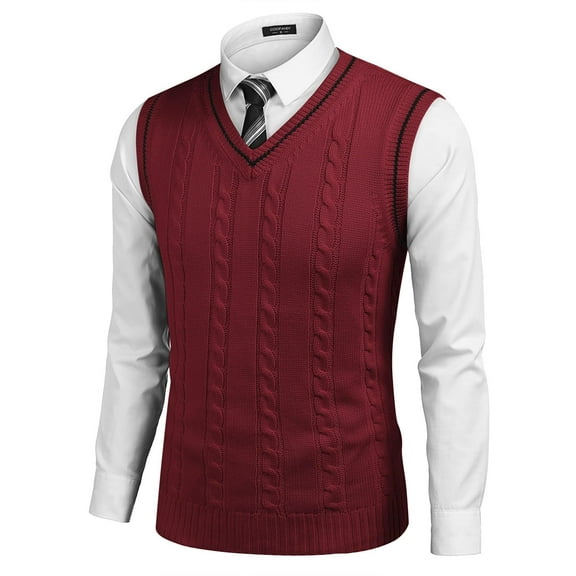 COOFANDY Men's Sweater Vest V Neck Slim Fit Casual Sleeveless Twisted Knitted Pullover Sweater