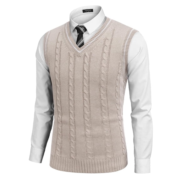 COOFANDY Men's Sweater Vest V Neck Slim Fit Casual Sleeveless Twisted Knitted Pullover Sweater