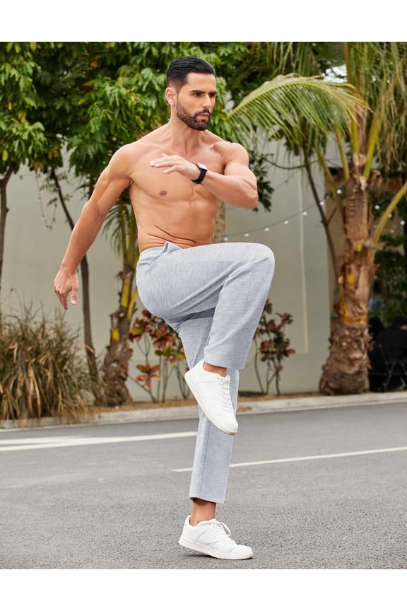 Men's Sweatpants Casual Lounge Cotton Pajama Yoga Pants Open Bottom Straight Leg Male Sweat Pants with Pockets XL Gray