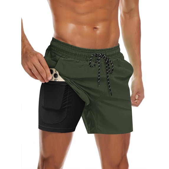 COOFANDY Men's Swim Trunks Bathing Suit with Compression Liner Pockets Quick Dry Swimsuit Beach Board Swim Short Swimwear