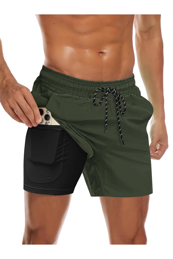 Men's Swim Trunks Bathing Suit with Compression Liner Pockets Quick Dry Swimsuit Beach Board Swim Short Swimwear