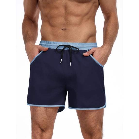 COOFANDY Men's Swim Trunks Quick Dry Swimsuit Color Block Bathing Suit 3 Inch Swimwear Blue