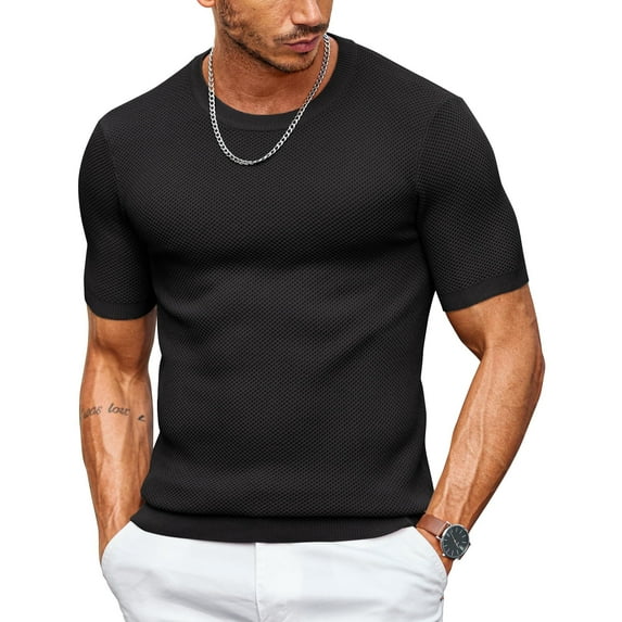 COOFANDY Dress T Shirts for Men Short Sleeve Knit Shirts Crewneck T Shirt Casual Stylish