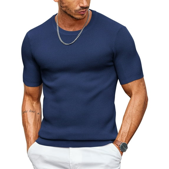 COOFANDY Mens Tshirts Business Casual Shirt Knit Short Sleeve Undershirts Crew Neck Dress Shirts