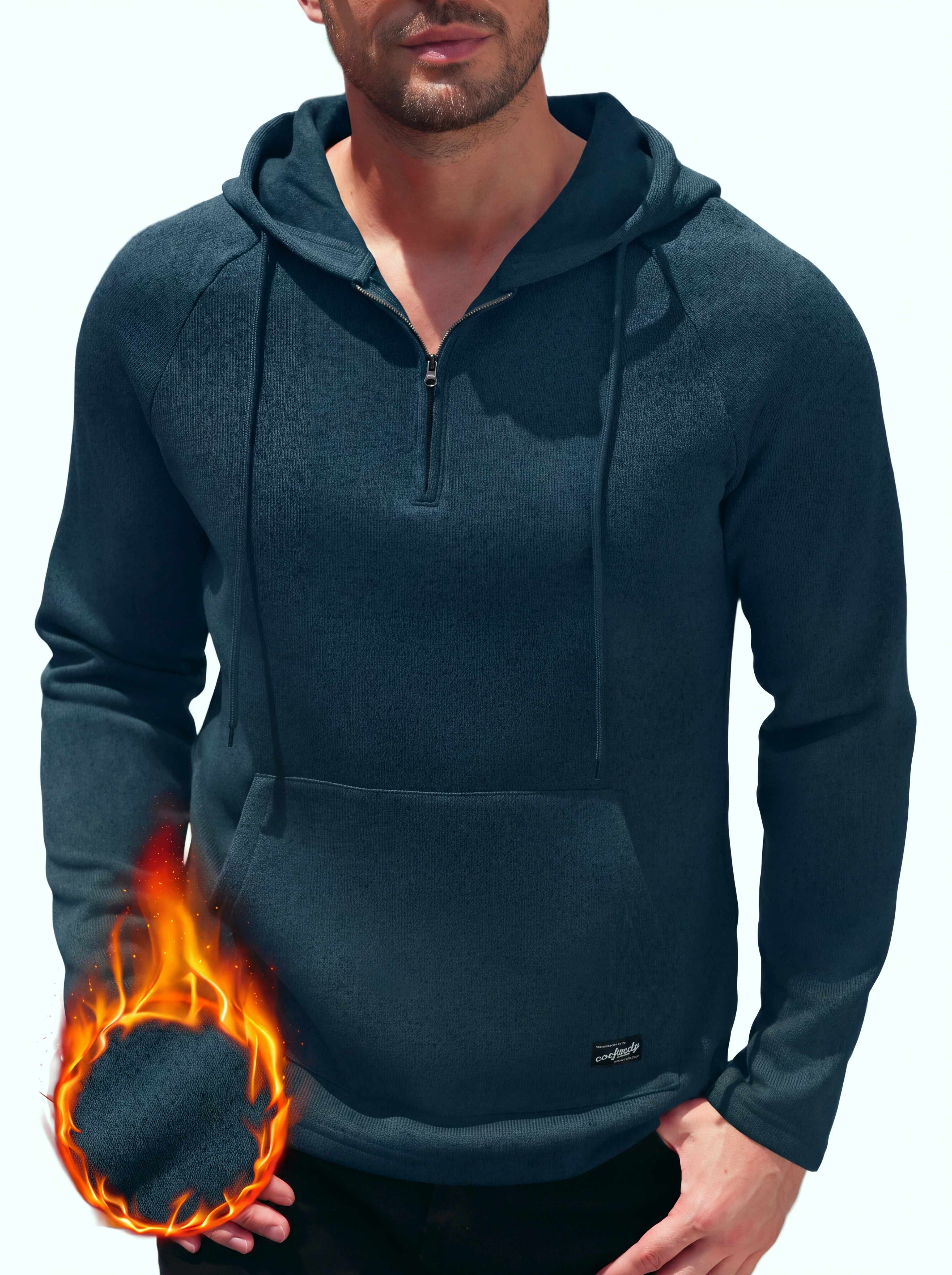 COOFANDY Men's Thermal Sweatshirts with Kangaroo Pocket, Casual Drawstring Hoody Top, Quarter Zip Pullover Sweatshirts