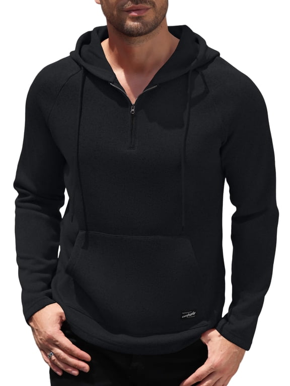 Men's Thermal Sweatshirts with Kangaroo Pocket, Casual Drawstring Hoody Top, Quarter Zip Pullover Sweatshirts