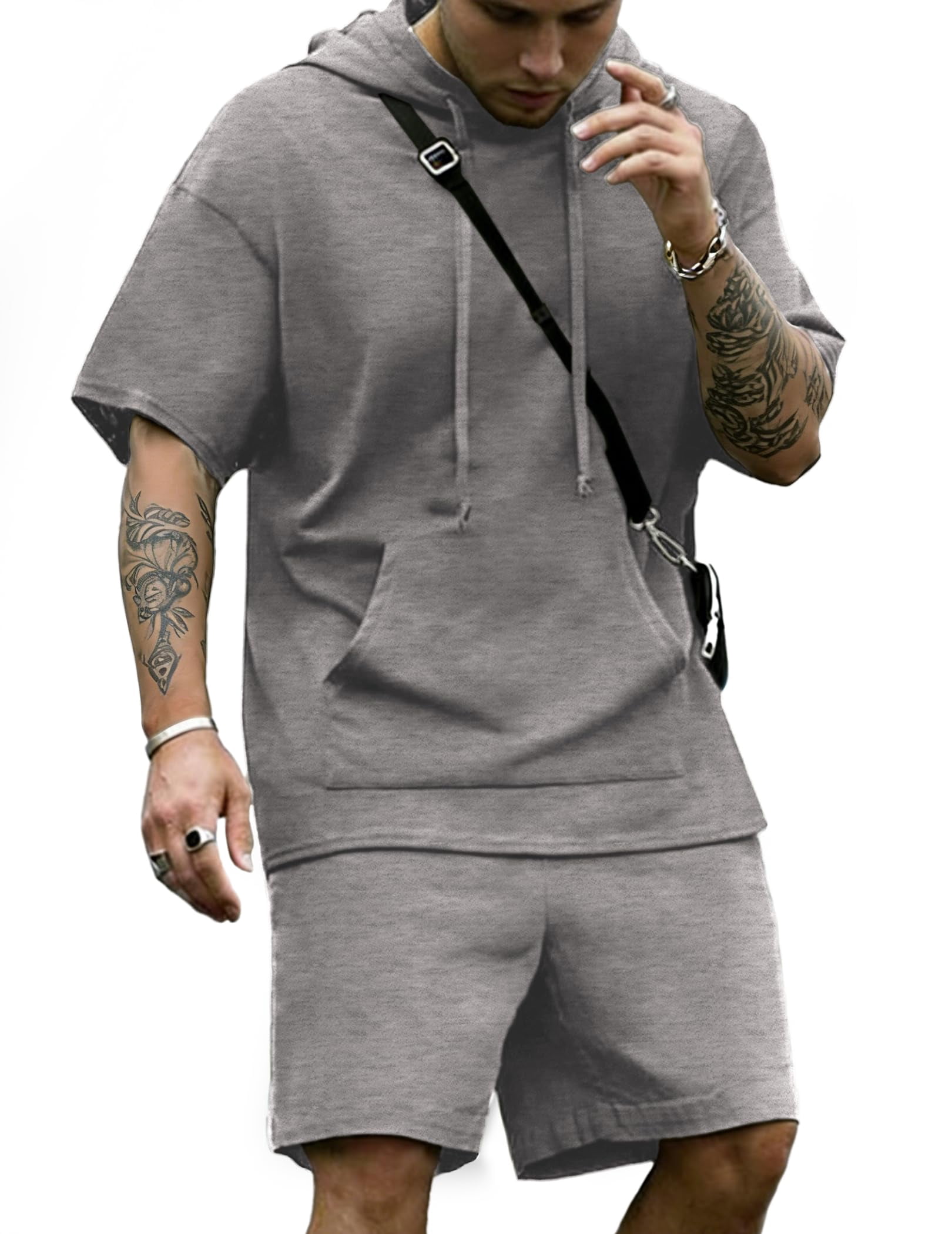 COOFANDY Men's Tracksuit 2 Piece Hooded Athletic Sweatsuit Short