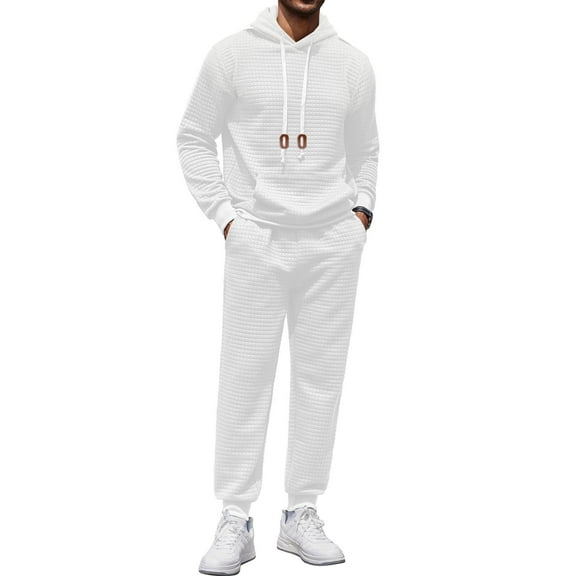 COOFANDY Men's Tracksuit 2 Piece Hoodie Sweatsuit Sets Casual Athletic Jogging Suits Waffle Plaid Jacquard Outfits