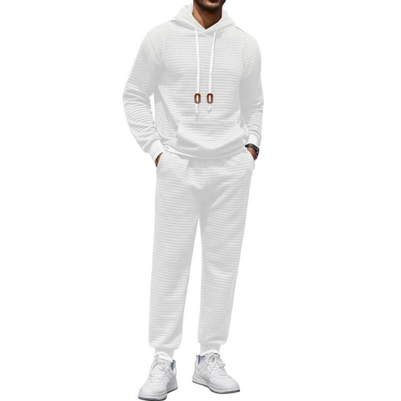 COOFANDY Men's Tracksuit 2 Piece Hoodie Sweatsuit Sets Casual Athletic Jogging Suits Waffle Plaid Jacquard Outfits