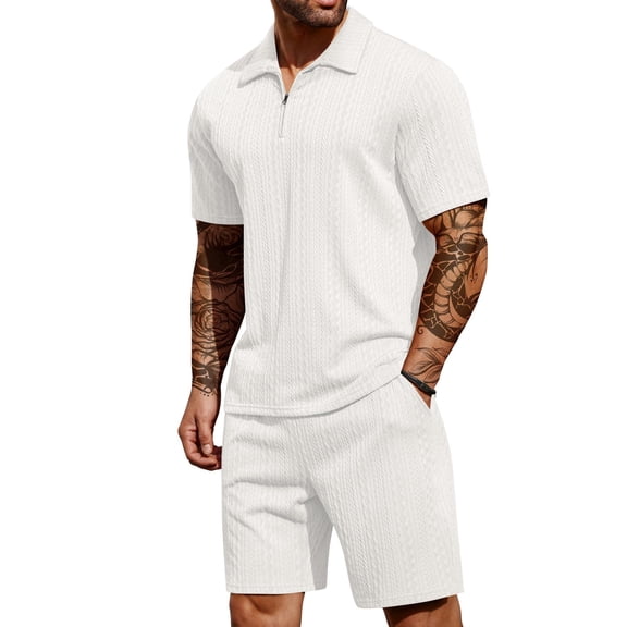 COOFANDY Men's 2 Pieces Outfits Quarter Zip T Shirt and Shorts Set Casual Athletic Suit Summer Tracksuits