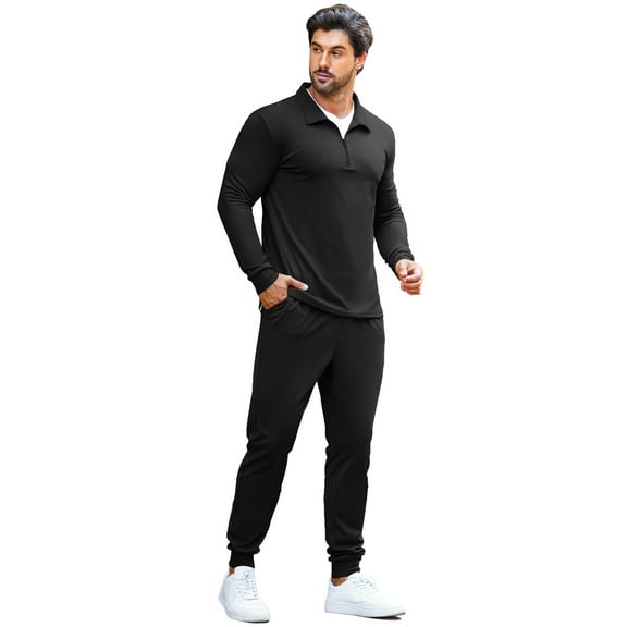 COOFANDY Men's 2 Piece Sweatsuits Quarter Zip Athletic Polo Tracksuit Casual Running Jogging Sport Suit Sets