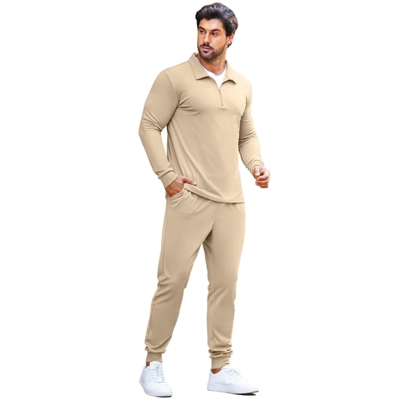COOFANDY Men's 2 Piece Sweatsuits Quarter Zip Athletic Polo Tracksuit Casual Running Jogging Sport Suit Sets