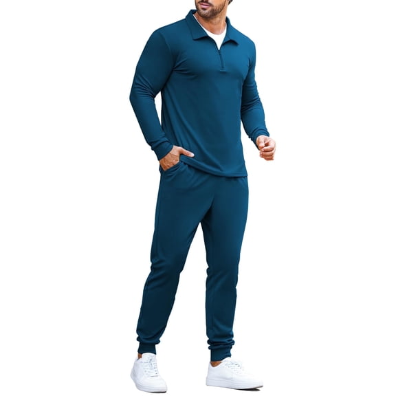 COOFANDY Men's 2 Piece Sweatsuits Quarter Zip Athletic Polo Tracksuit Casual Running Jogging Sport Suit Sets