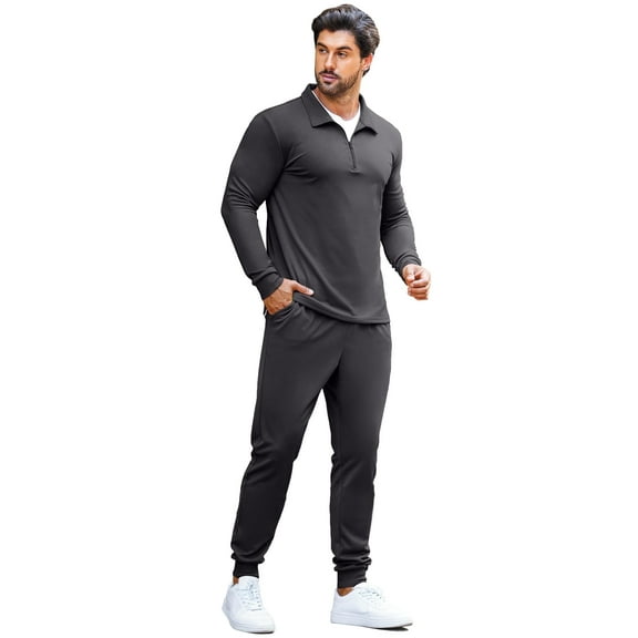 COOFANDY Men's 2 Piece Sweatsuits Quarter Zip Athletic Polo Tracksuit Casual Running Jogging Sport Suit Sets