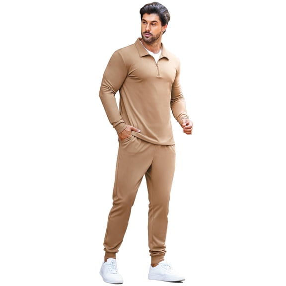 COOFANDY Men's 2 Piece Sweatsuits Quarter Zip Athletic Polo Tracksuit Casual Running Jogging Sport Suit Sets
