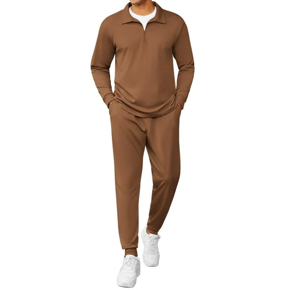 COOFANDY Men's 2 Piece Sweatsuits Quarter Zip Athletic Polo Tracksuit Casual Running Jogging Sport Suit Sets