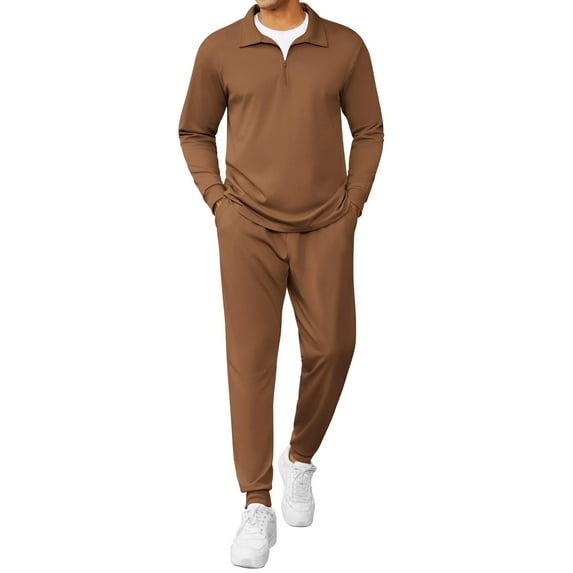 COOFANDY Men's 2 Piece Sweatsuits Quarter Zip Athletic Polo Tracksuit Casual Running Jogging Sport Suit Sets