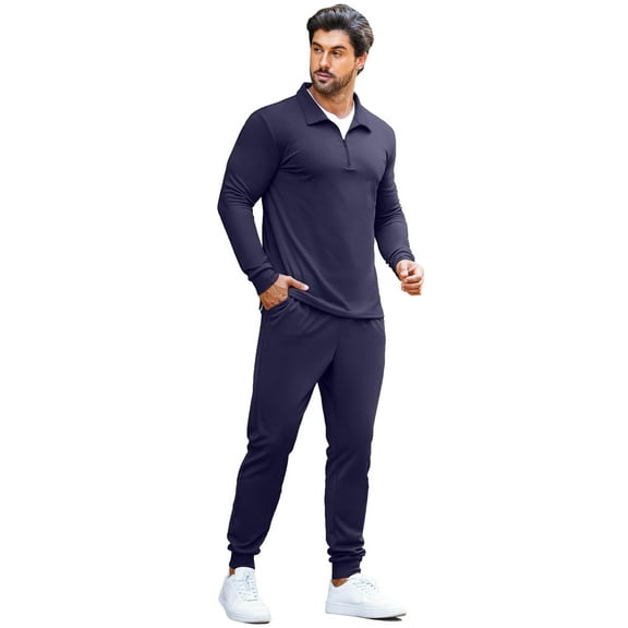 COOFANDY Men's 2 Piece Sweatsuits Quarter Zip Athletic Polo Tracksuit Casual Running Jogging Sport Suit Sets