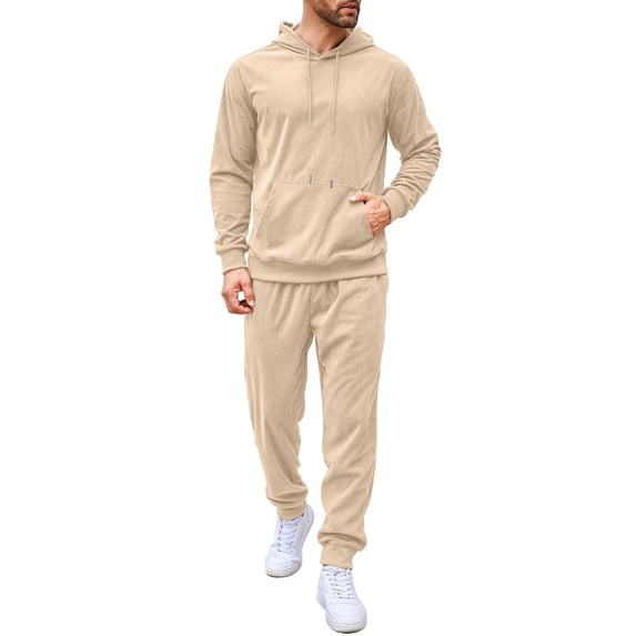 COOFANDY Men's Tracksuit 2 Piece Set Hoodie Sweatsuits Athletic Jogging Suits Casual Sports Outfits Light Coffe 4XL