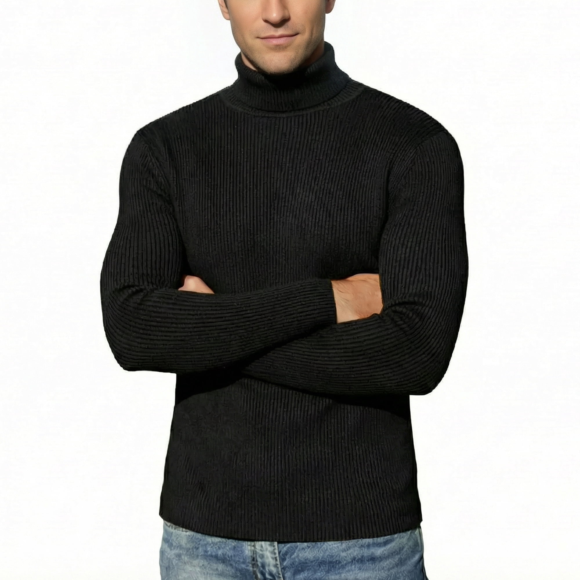 COOFANDY Mens Ribbed Slim Fit Knitted Pullover Turtleneck Sweater White