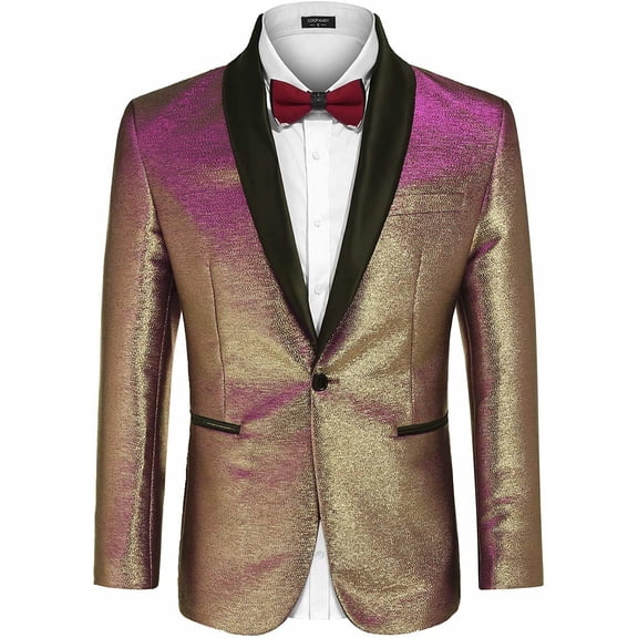 COOFANDY Shiny Tuxedo Jacket for Mens Slim Fit One Button Sequin Blazer Jackets Prom Party Wedding Gold Suits