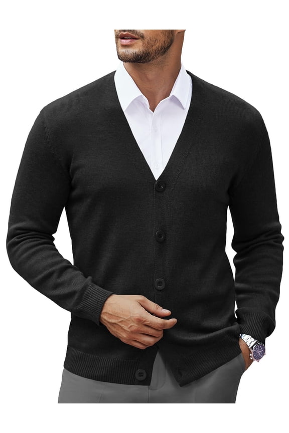 Men's Long Sleeve Cardigan Sweater Slim Fit V-Neck Lightweight Knitted Button Down Cardigan Sweater