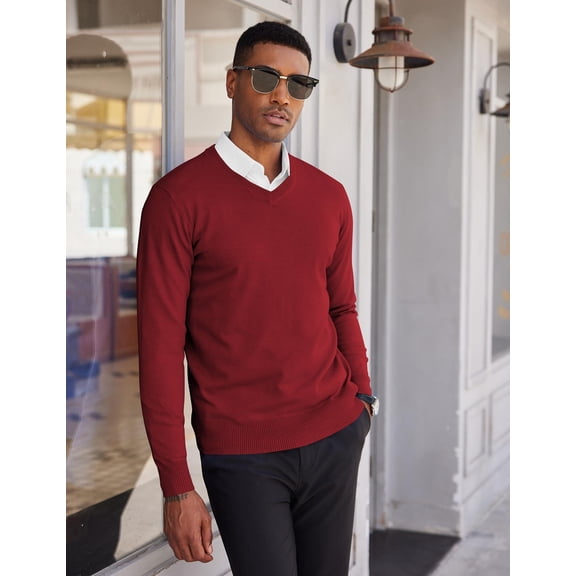 COOFANDY Men's V Neck Dress Sweater Slim Fit Business Casual Dressy Sweater Shirts Long Sleeve Soft Basic Pullover Sweater