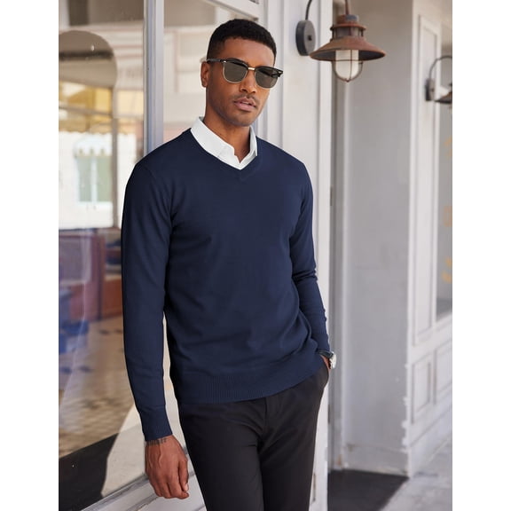 COOFANDY Men's V Neck Dress Sweater Slim Fit Business Casual Dressy Sweater Shirts Long Sleeve Soft Basic Pullover Sweater