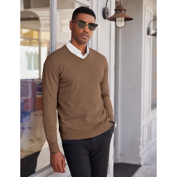 COOFANDY Men's V Neck Dress Sweater Slim Fit Business Casual Dressy Sweater Shirts Long Sleeve Soft Basic Pullover Sweater