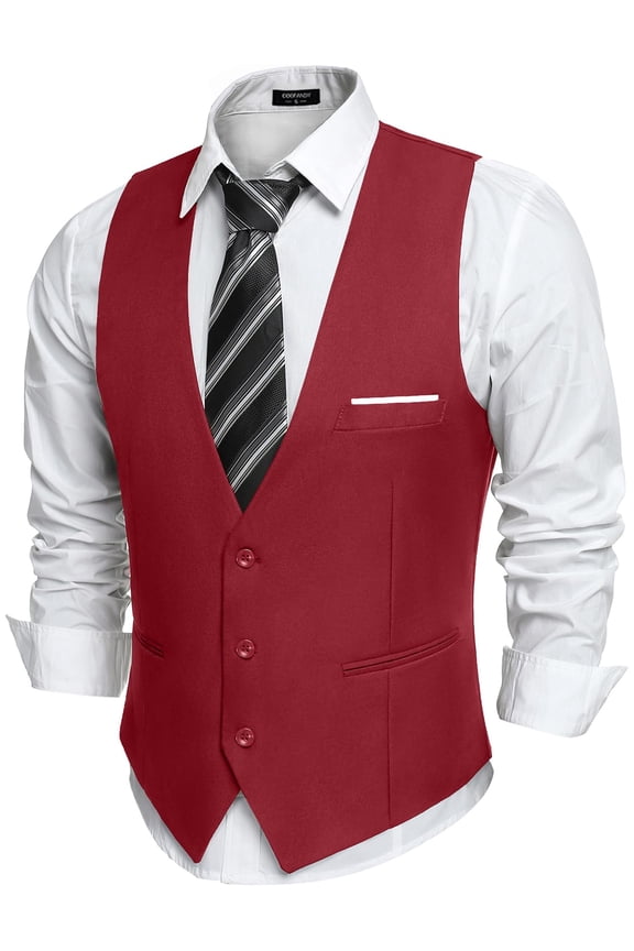 Men's V-Neck Sleeveless Business Suit Vests Slim Fit Wedding Waistcoat