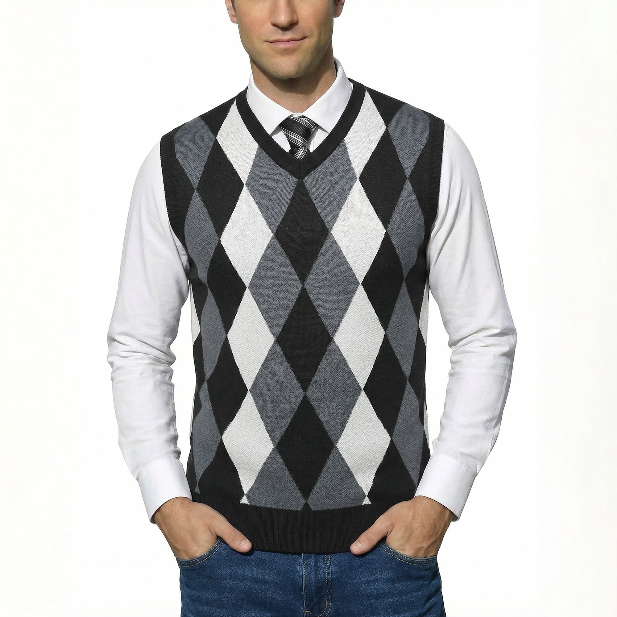 COOFANDY Mens Casual Slim Fit V-Neck Rhombus Business Knitwear Sweater Vest,XX-Large,Wine Red