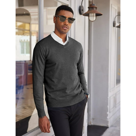 COOFANDY Men's V Neck Dress Sweater Slim Fit Business Casual Dressy Sweater Shirts Long Sleeve Soft Basic Pullover Sweater