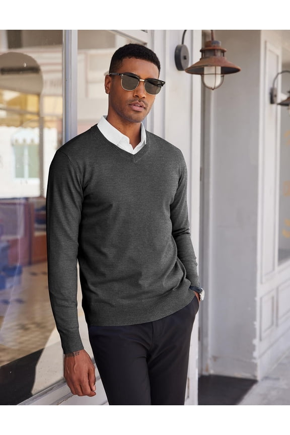 Men's V Neck Dress Sweater Slim Fit Business Casual Dressy Sweater Shirts Long Sleeve Soft Basic Pullover Sweater