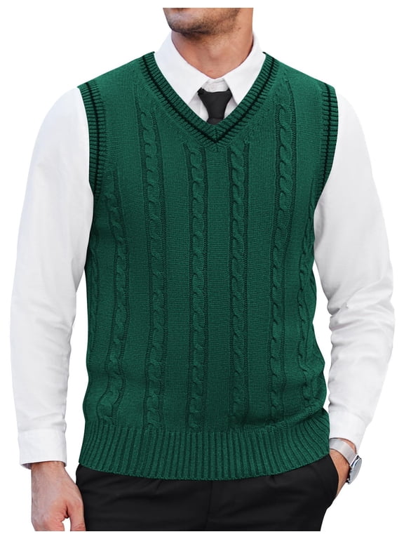Men's Sweater Vest V Neck Slim Fit Casual Sleeveless Twisted Knitted Pullover Sweater