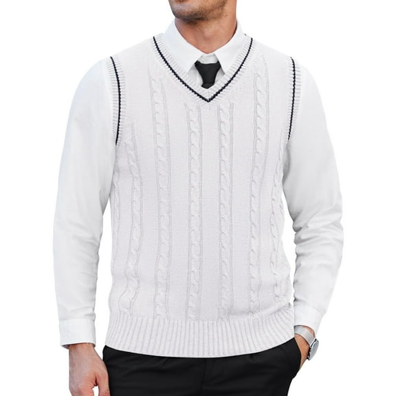COOFANDY Men's Cotton Sweater Vest V Neck Casual Sleeveless Knitted Sweater