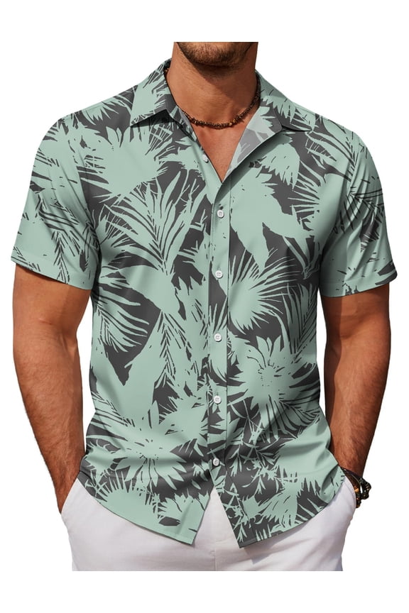 Men's Vacation Shirt Summer Beach Button Up Tropical Short Sleeve Floral Shirt