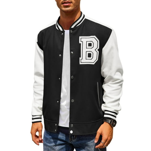 COOFANDY Varsity Jacket Men Black Letterman Jacket B Bomber Jacket Winter Baseball Wool Jacket