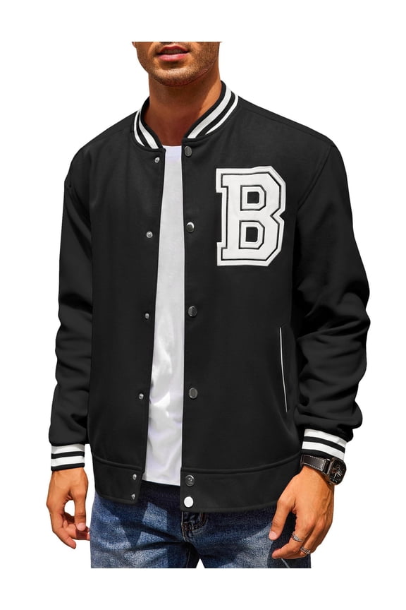 Streetwear Varsity Jacket Men All Black Letterman Jacket College Bomber Jacket Wool Jackets Coats