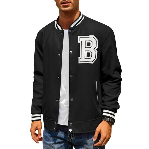 COOFANDY All Black Varsity Jacket Men Letterman Style Jacket Slim Bomber Jacket Lightweight Button Jackets