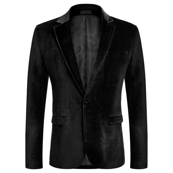 COOFANDY Men's Velvet Tuxedo Jacket - One Button Notched Lapel Velour Suit Jacket for Prom Wedding